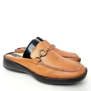 Vintage 90s BCBG Paris Cognac Embroidered Chunky Slides - 7